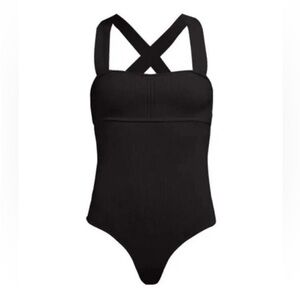 KHAITE Alexa Cross Back Rib Knit Bodysuit Black